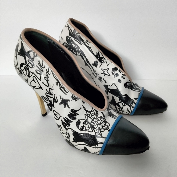 Lanvin Shoes - LANVIN BLACK/WHITE PRINTED.